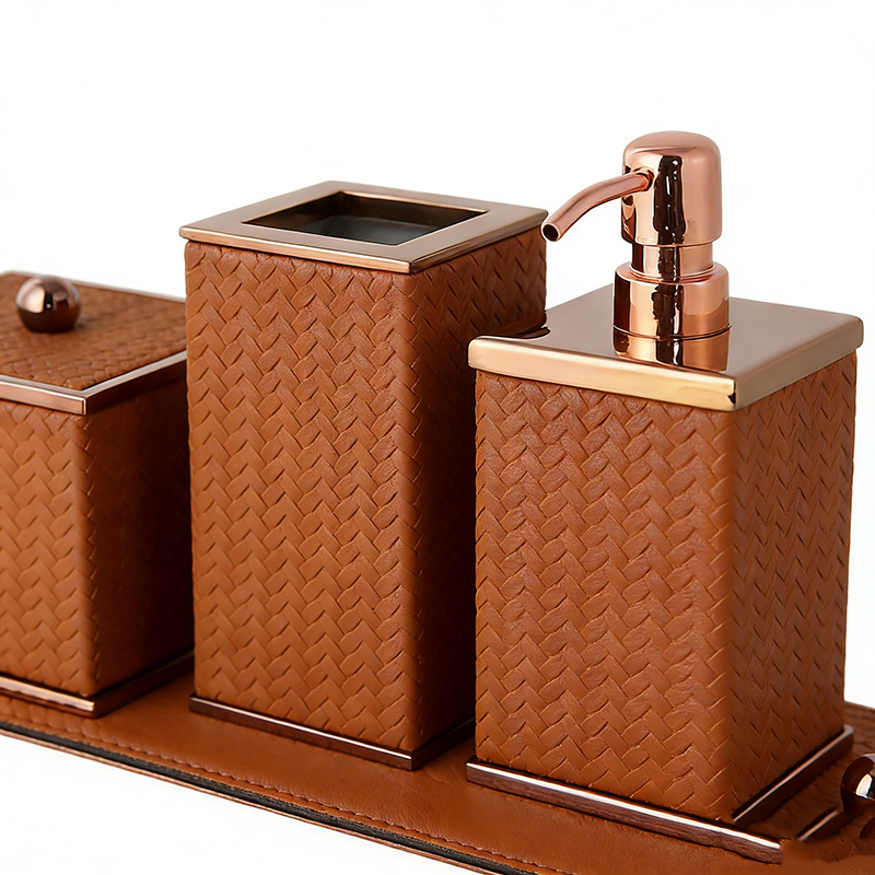 Stainless Steel & Quilted Leather Bathroom Accessory Set (2 Styles) - Image 9