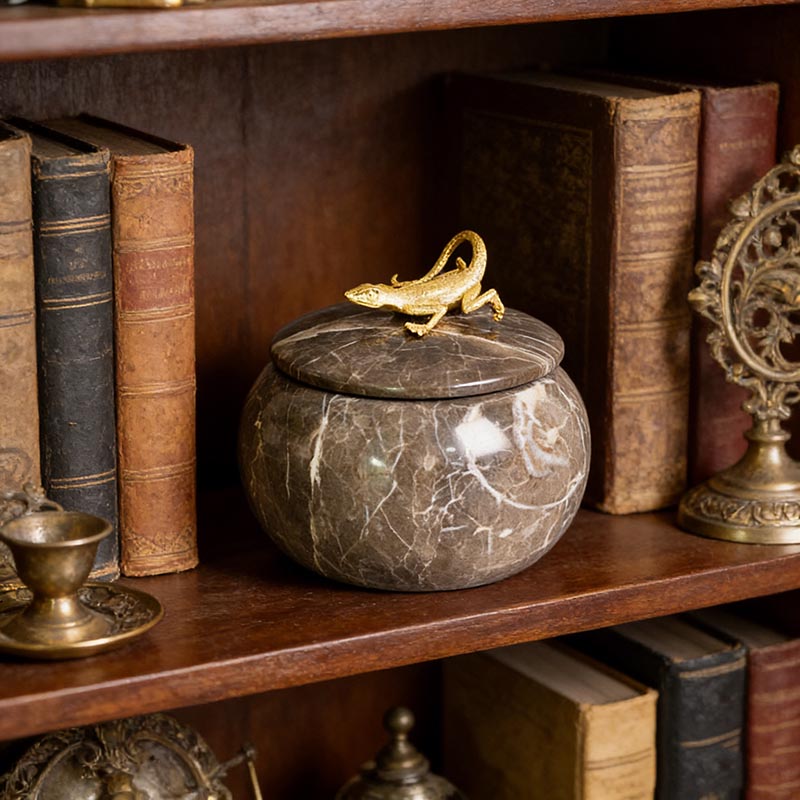 Modern Brass & Marble Lizard Decor Storage Jar Set (Two Finishes) - Image 3