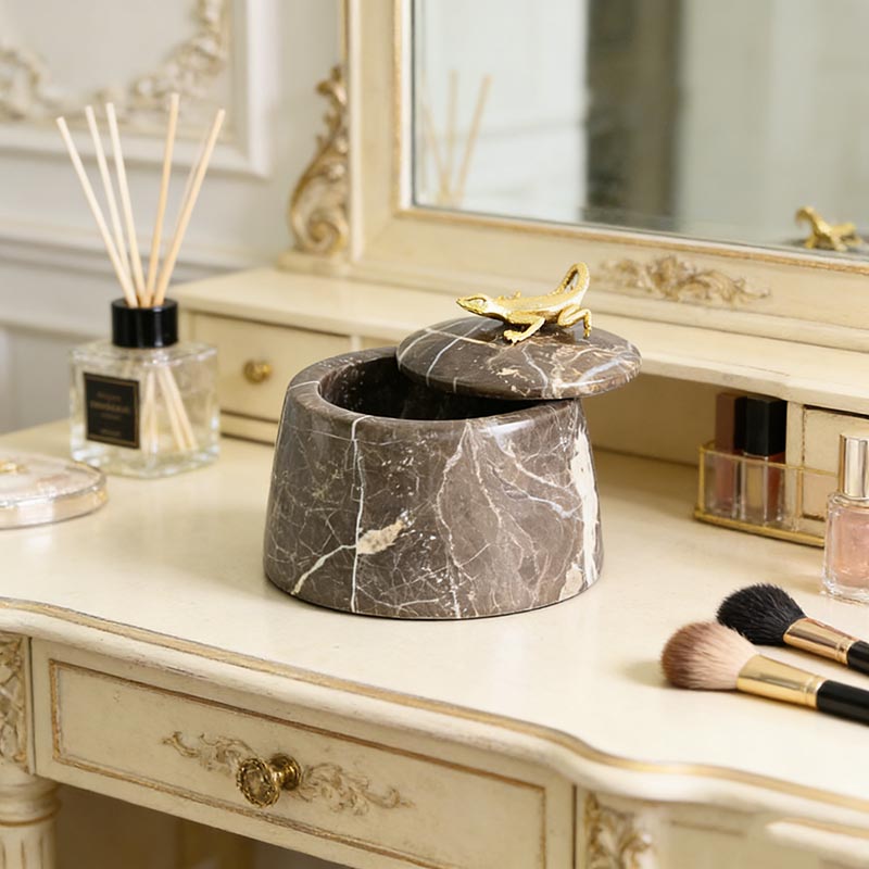 Modern Brass & Marble Lizard Decor Storage Jar Set (Two Finishes)