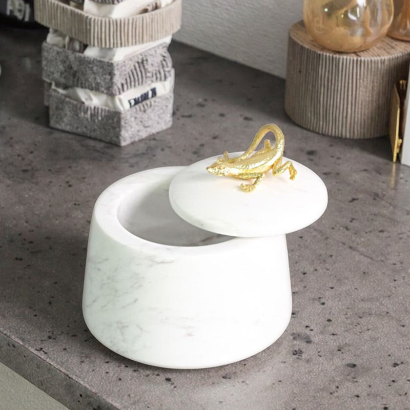 Modern Brass & Marble Lizard Decor Storage Jar Set (Two Finishes) - Image 5