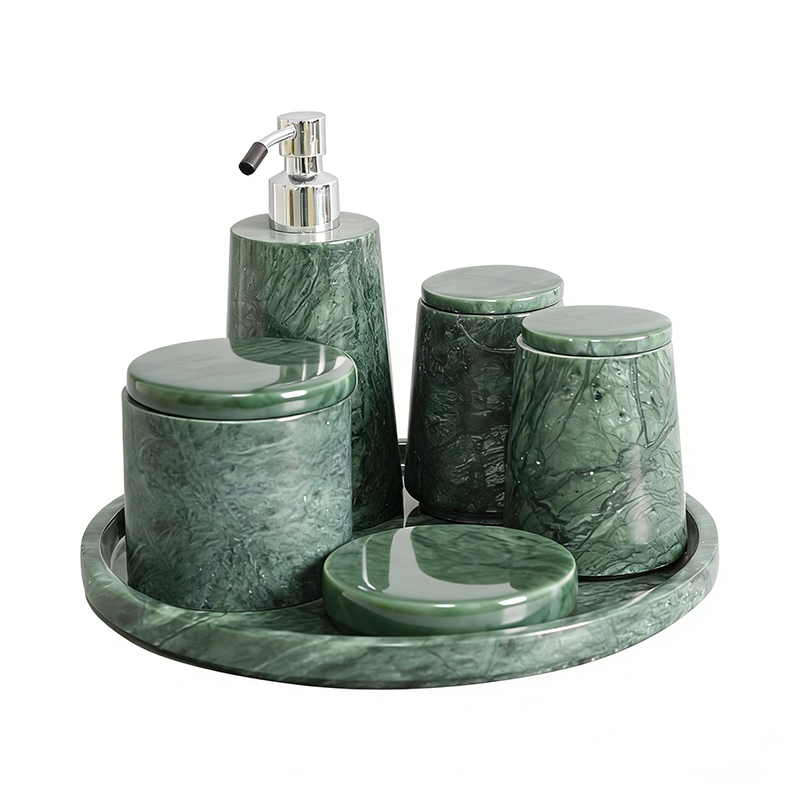 Green Marble Luxury Bathroom Accessory Set (6 Pieces) - Image 5