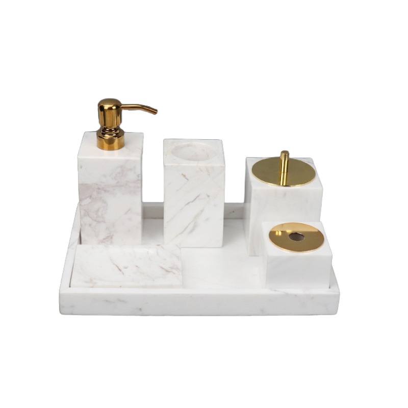 Marble & Iron Modern Geometric Bathroom Accessory Set (4 Styles) - Image 3