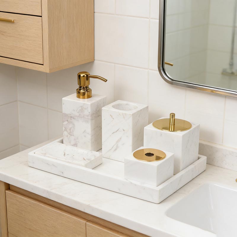 Marble & Iron Modern Geometric Bathroom Accessory Set (4 Styles)
