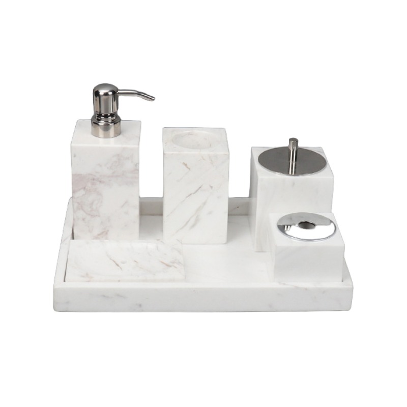 Marble & Iron Modern Geometric Bathroom Accessory Set (4 Styles) - Image 6