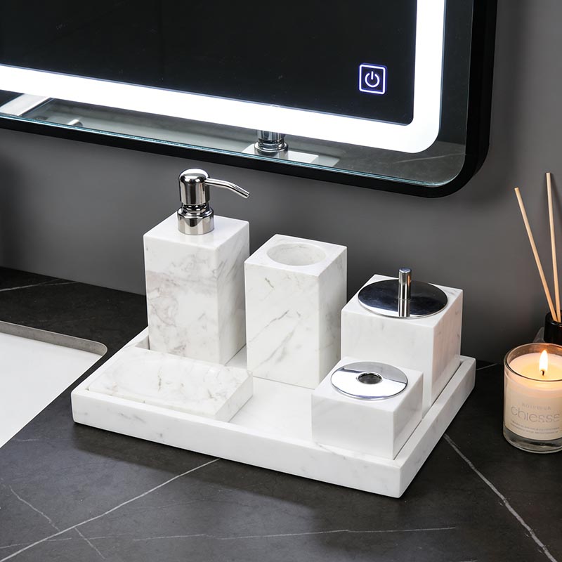 Marble & Iron Modern Geometric Bathroom Accessory Set (4 Styles) - Image 4
