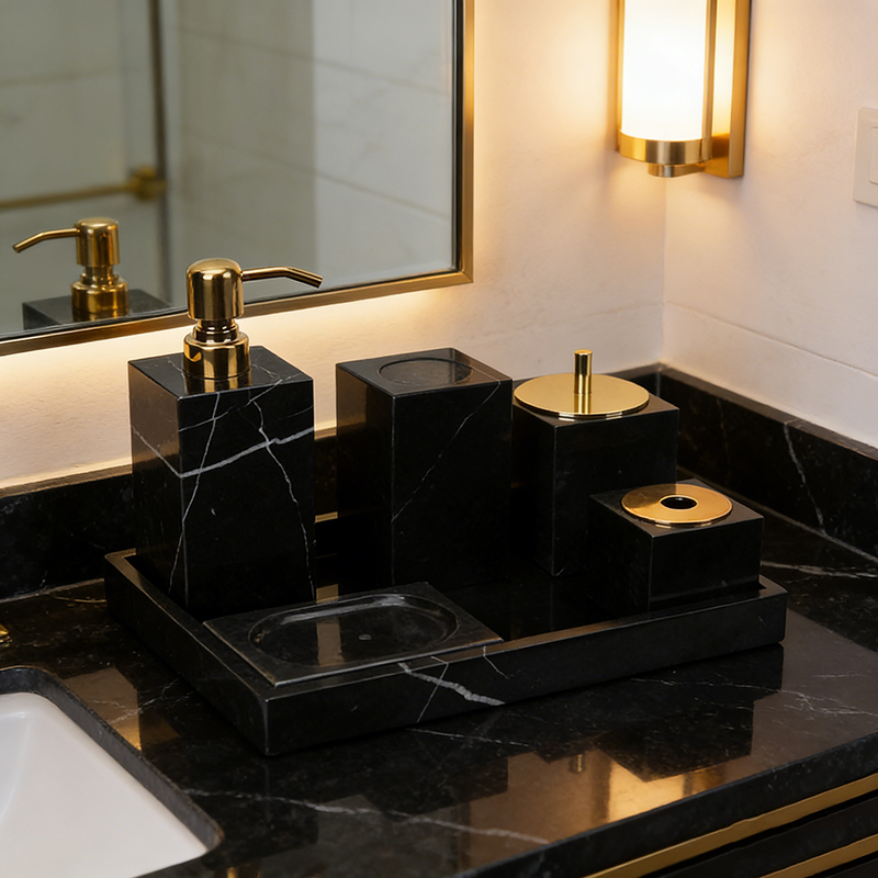 Marble & Iron Modern Geometric Bathroom Accessory Set (4 Styles) - Image 7