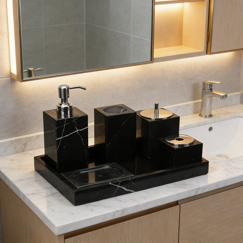Marble & Iron Modern Geometric Bathroom Accessory Set (4 Styles) - Image 10