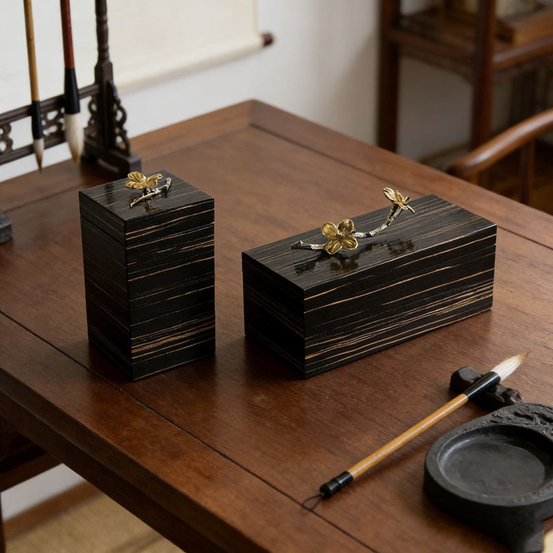 Luxury Wood & Brass/Zinc Alloy Storage Box Set (Two Styles)