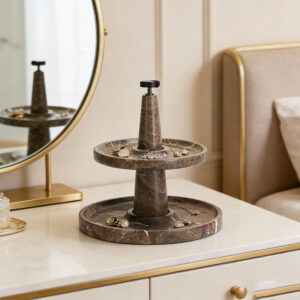Minimalist Brown Marble 2-Tier Jewelry Organizer