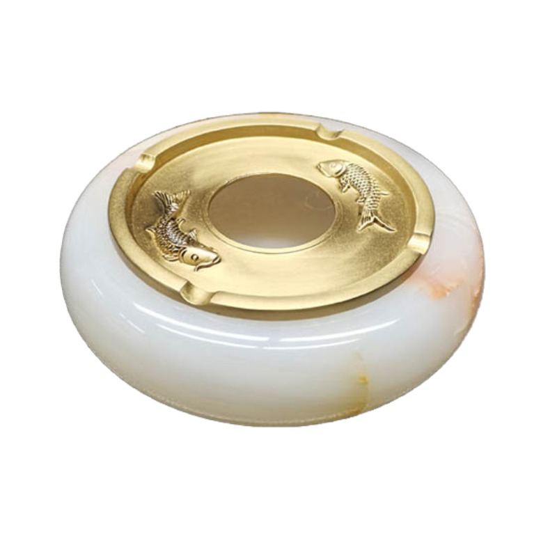 Koi-Embossed Brass & Marble Ashtray Set (3 Natural Stone Variations) - Image 5