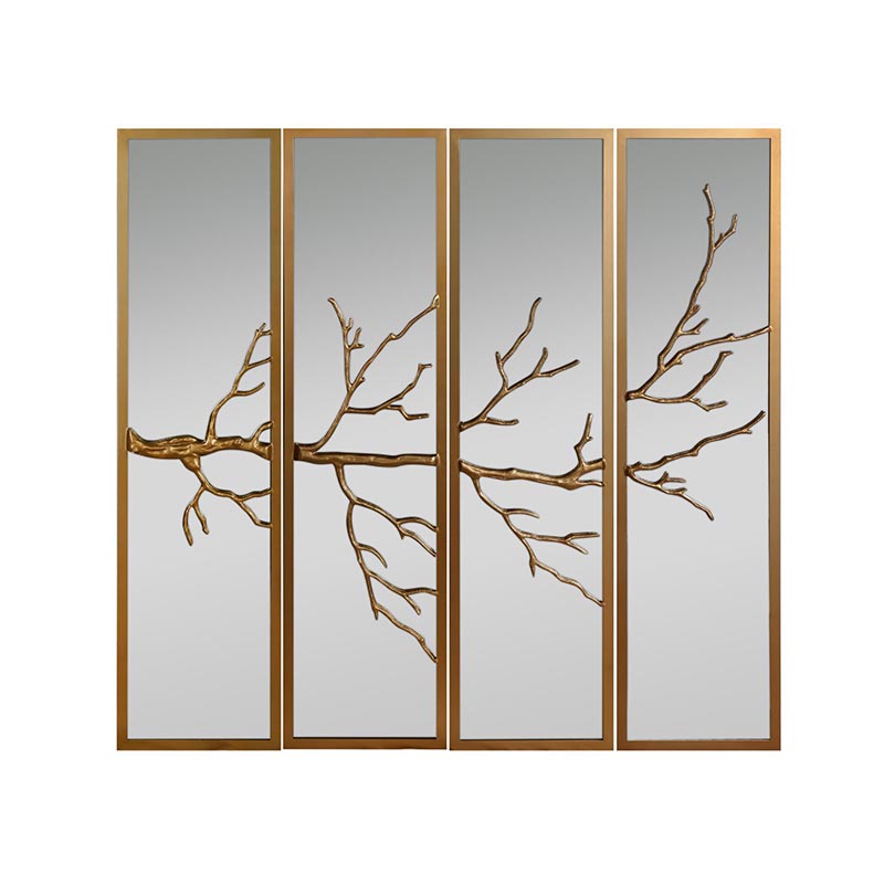 Four-Panel Golden Branch Iron & Resin Wall Mirror - Image 4