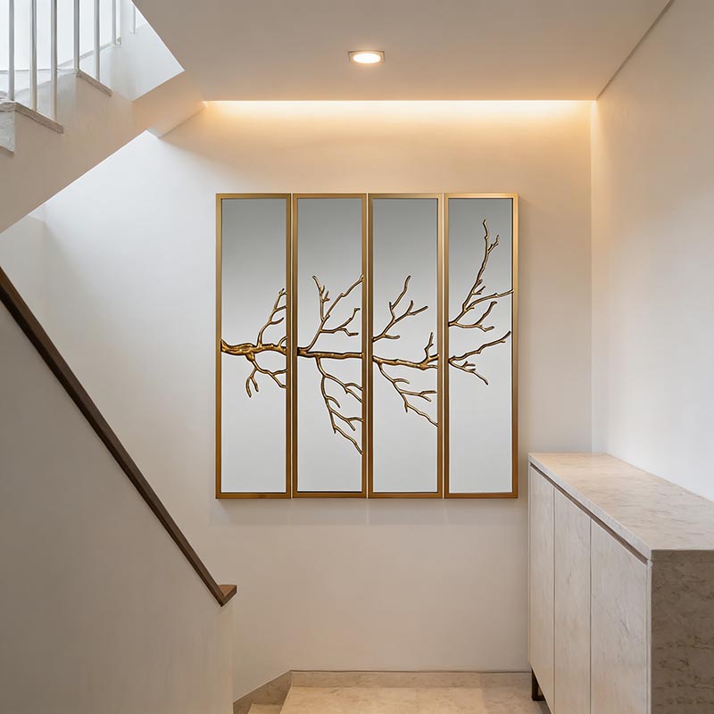 Four-Panel Golden Branch Iron & Resin Wall Mirror - Image 2