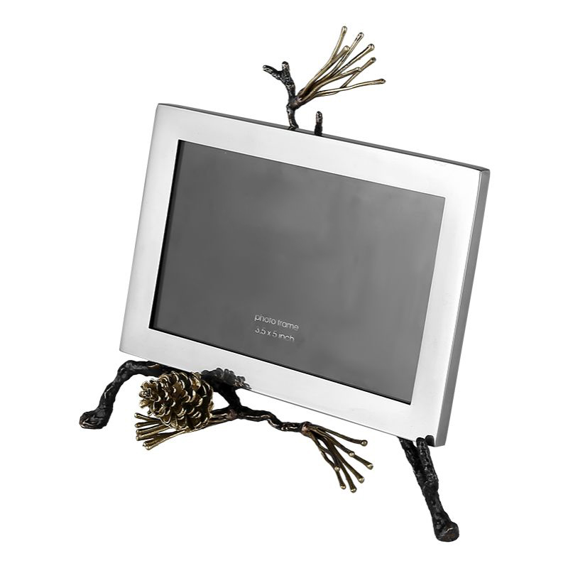 Brass & Stainless Steel Pinecone & Branch Accent Photo Frame - Image 3