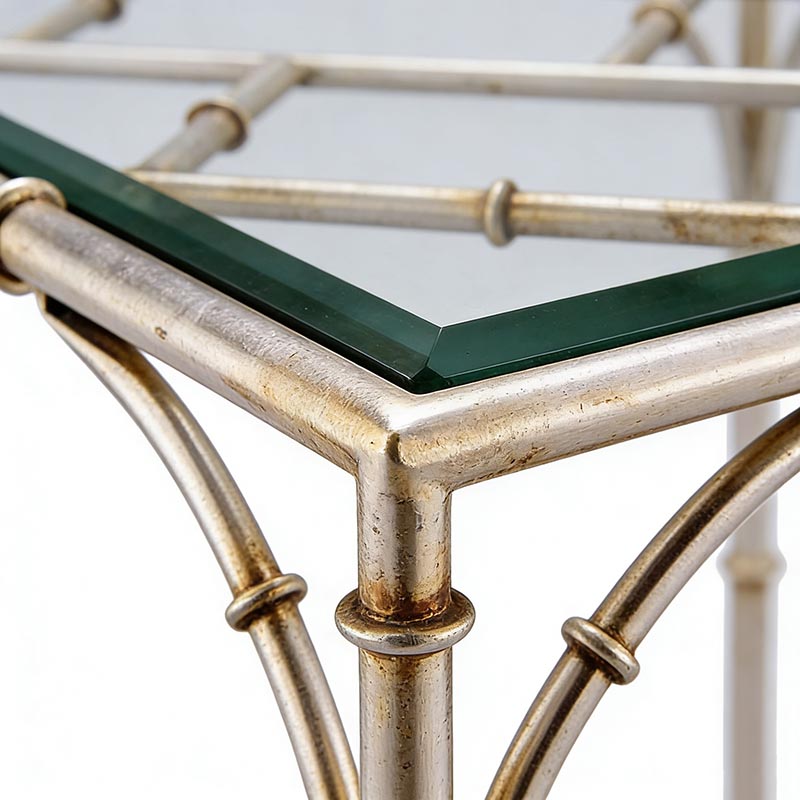 Bamboo-Frame Iron & Tempered Glass Accent Table Set (Square & Round Designs) - Image 2