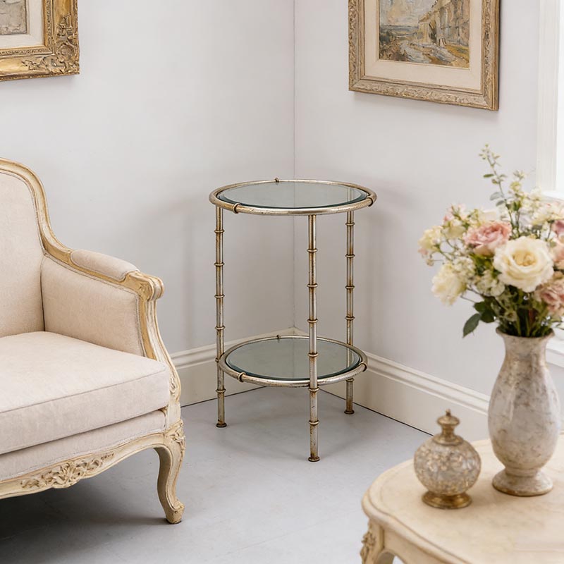 Bamboo-Frame Iron & Tempered Glass Accent Table Set (Square & Round Designs) - Image 4