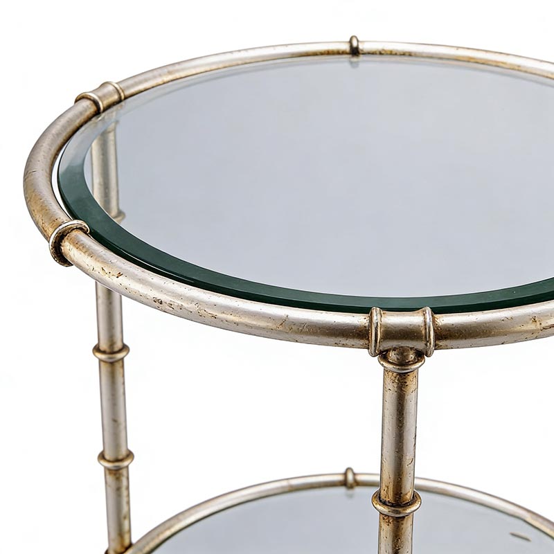 Bamboo-Frame Iron & Tempered Glass Accent Table Set (Square & Round Designs) - Image 5