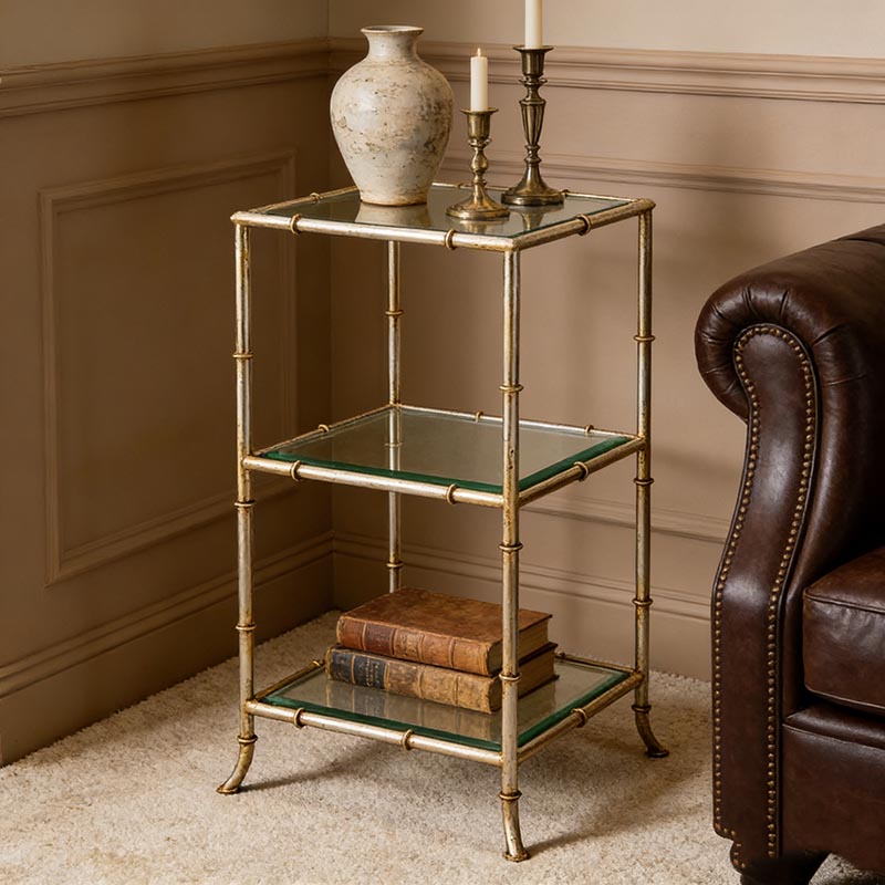 Bamboo-Frame Iron & Tempered Glass Accent Table Set (Square & Round Designs) - Image 7