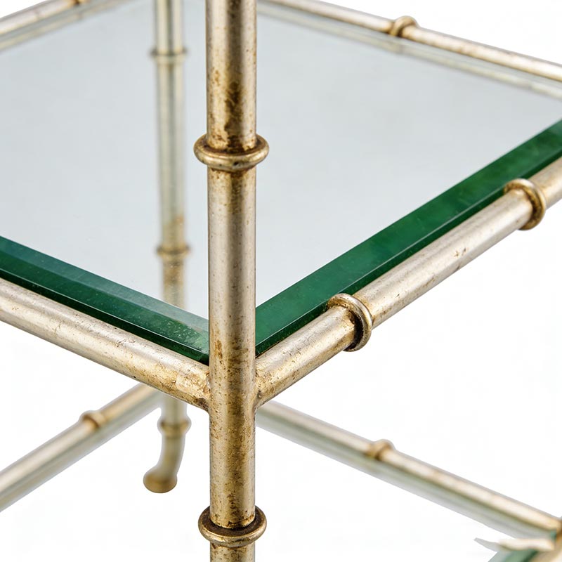 Bamboo-Frame Iron & Tempered Glass Accent Table Set (Square & Round Designs) - Image 8