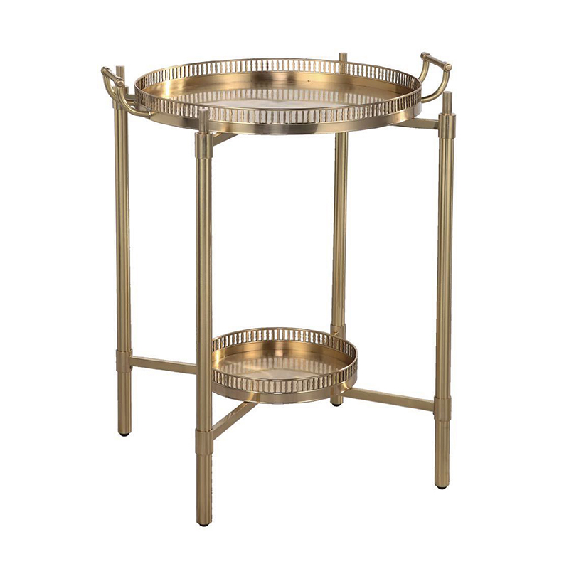 Two-Tier Polished Brass Tray Table with Cutout Detailing - Image 3