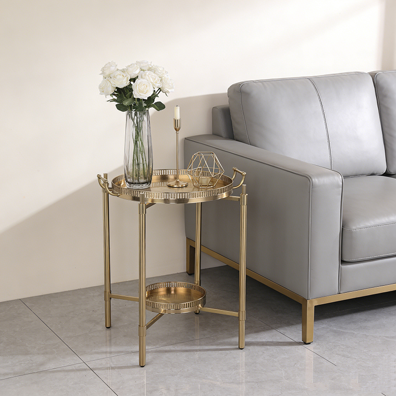Two-Tier Polished Brass Tray Table with Cutout Detailing