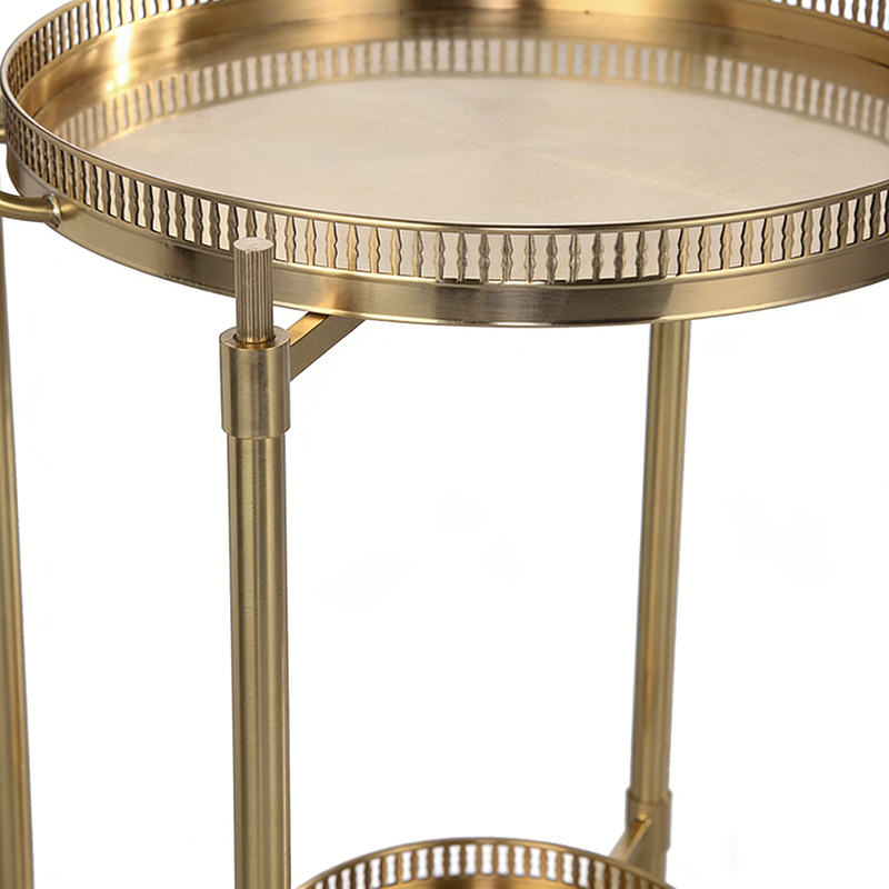 Two-Tier Polished Brass Tray Table with Cutout Detailing - Image 2
