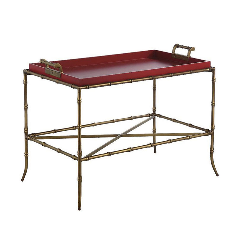 Vintage Faux Bamboo Brass & Red MDF Tray Table - Image 3