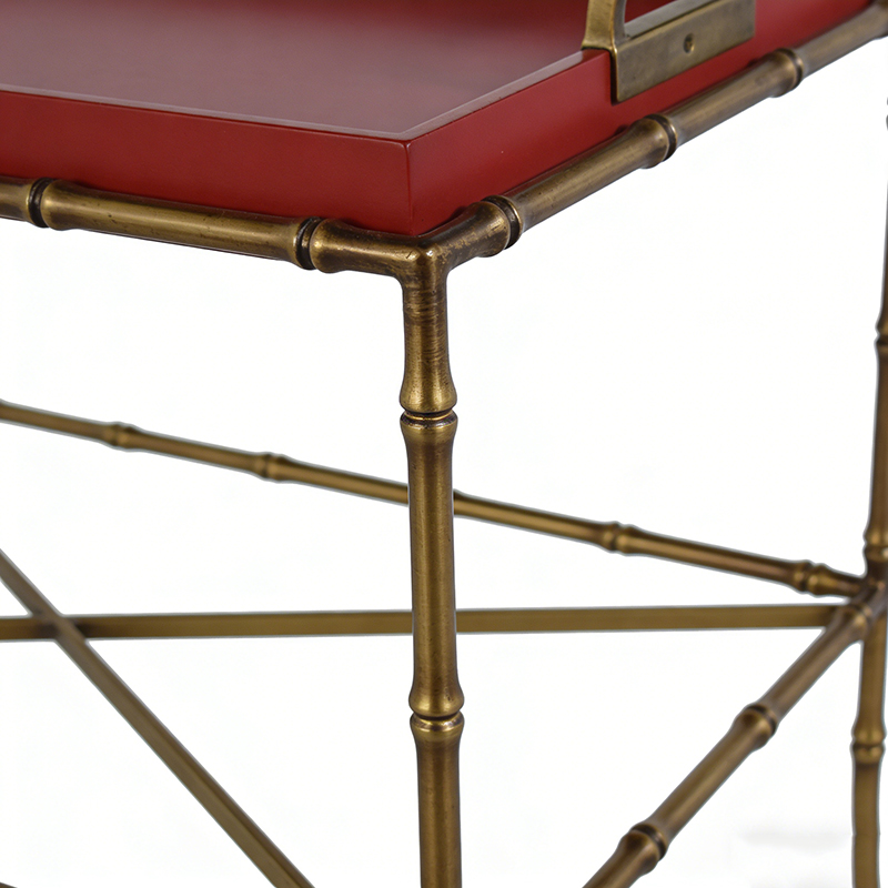 Vintage Faux Bamboo Brass & Red MDF Tray Table - Image 2
