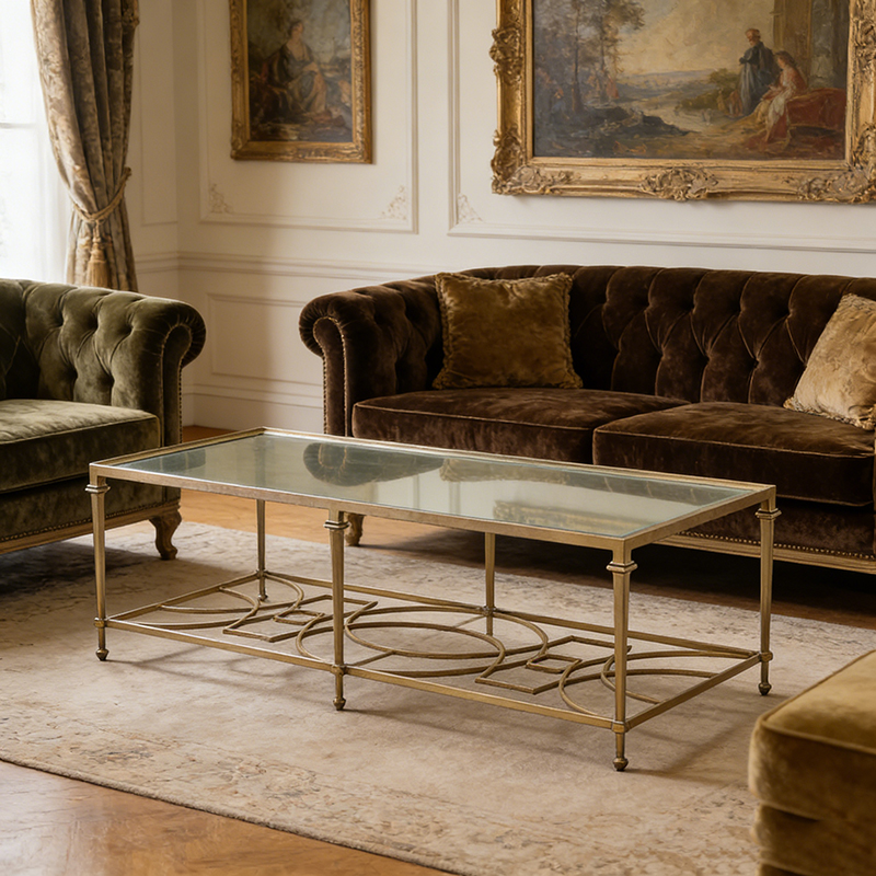 Rectangular Iron & Tempered Glass Coffee Table Set - Image 4