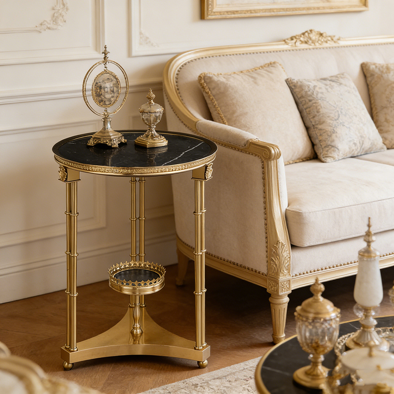 Brass & Marble Accent Table Collection (12 Distinct Styles, Round/Triangular/Rectangular Shapes)
