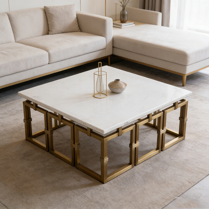 Brass & Marble Coffee Table Collection (Square, Round & Rectangular Designs)