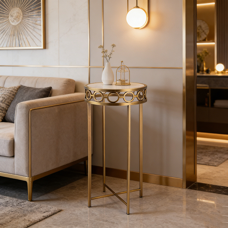 Brass & Marble Accent Table Collection (12 Distinct Styles, Round/Triangular/Rectangular Shapes) - Image 11