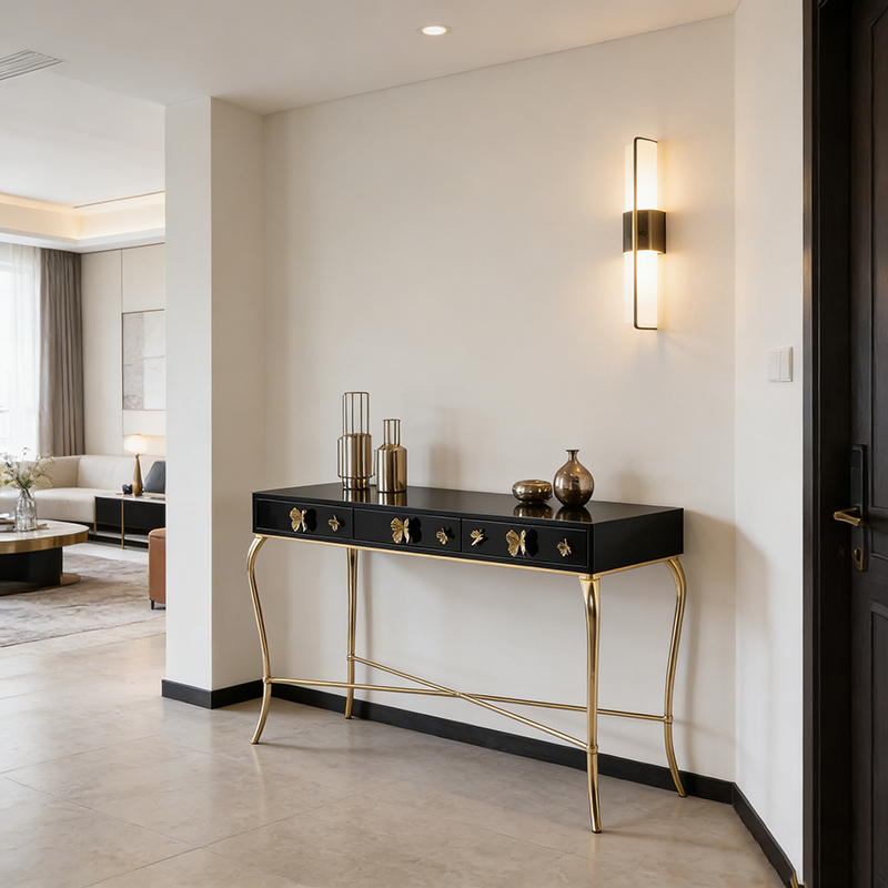Brass & MDF Console Table Set (Nature-Inspired & Art Deco Styles) - Image 3