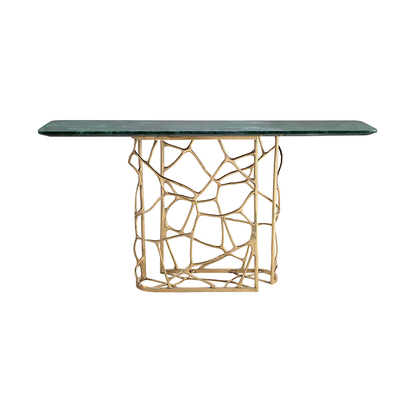 Sculptural Brass & Green Marble Table Collection (Dining, Console & Side Table Styles) - Image 3