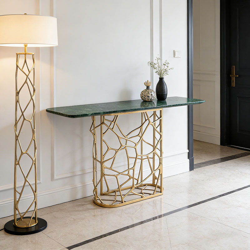 Sculptural Brass & Green Marble Table Collection (Dining, Console & Side Table Styles) - Image 4