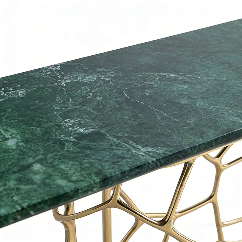 Sculptural Brass & Green Marble Table Collection (Dining, Console & Side Table Styles) - Image 5