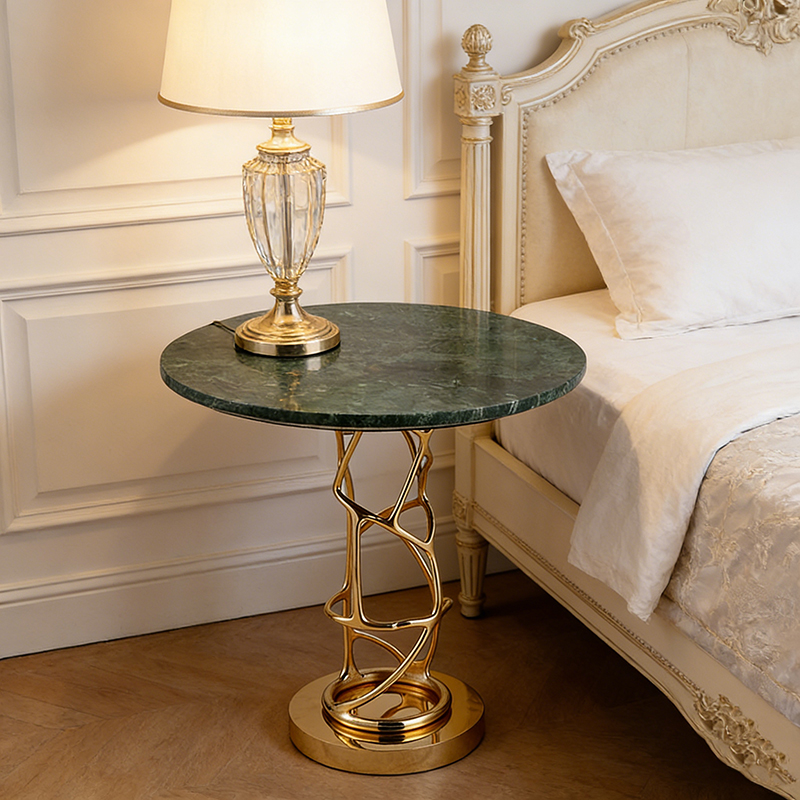 Sculptural Brass & Green Marble Table Collection (Dining, Console & Side Table Styles) - Image 6